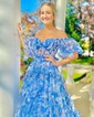 Ball Gown Off-the-shoulder Chiffon Floral Prom Dresses With Puff Sleeve