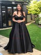 Ball Gown Off-the-shoulder Satin Corset Prom Dresses With Beading