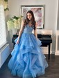 Princess Off-the-shoulder Tulle Ruffle Prom Dresses With Appliques
