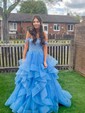 Princess Off-the-shoulder Tulle Ruffle Prom Dresses With Appliques