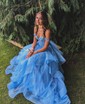 Princess Off-the-shoulder Tulle Ruffle Prom Dresses With Appliques