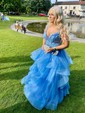 Princess Off-the-shoulder Tulle Ruffle Prom Dresses With Appliques