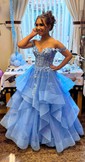 Princess Off-the-shoulder Tulle Ruffle Prom Dresses With Appliques