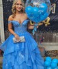 Princess Off-the-shoulder Tulle Ruffle Prom Dresses With Appliques