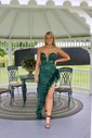 Sheath/Column V-neck Sparkly Sequin Prom Dresses With Feather