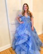 Princess Off-the-shoulder Tulle Ruffle Prom Dresses With Appliques
