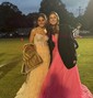 Ball Gown V-neck Tulle Tiered Prom Dresses With Appliques