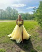 Ball Gown Strapless Tulle Ruffle Tiered Prom Dresses With Appliques