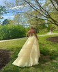 Ball Gown Strapless Tulle Ruffle Tiered Prom Dresses With Appliques