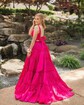 Ball Gown V-neck Taffeta Two Piece Prom Dresses With Bow