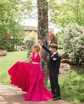 Ball Gown V-neck Taffeta Two Piece Prom Dresses With Bow