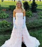 Ball Gown Strapless Tulle Tiered Prom Dresses With Appliques