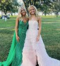 Ball Gown Strapless Tulle Tiered Prom Dresses With Appliques
