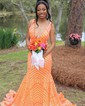Mermaid V-neck Backless Sparkly Sequin Prom Dresses