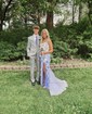 Mermaid Scoop Neck Lace Sparkly Prom Dresses With Appliques