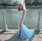 Mermaid Scoop Neck Lace Sparkly Prom Dresses With Appliques