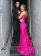 Mermaid V-neck Sparkly Sequin Prom Dresses With Appliques