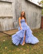 Ball Gown Strapless Tulle Ruffle Tiered Prom Dresses