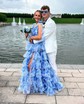 Ball Gown V-neck Floral Tulle Ruffle Tiered Prom Dresses