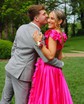 A-line V-neck Cut Out Satin Ruffle Tiered Prom Dresses