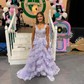 Ball Gown V-neck Sequin Ruffle Tiered Prom Dresses