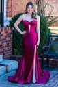 Mermaid Strapless Satin Cut Out Prom Dresses With Ruched