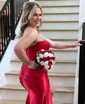 Mermaid Strapless Satin Cut Out Prom Dresses With Ruched