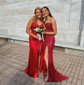 Mermaid V-neck Satin Corset Prom Dresses With Appliques