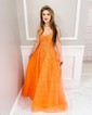 Ball Gown V-neck Tulle Corset Prom Dresses With Appliques