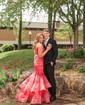 Mermaid V-neck Tulle Cut Out Prom Dresses With Appliques