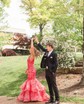 Mermaid V-neck Tulle Cut Out Prom Dresses With Appliques