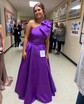 Ball Gown One Shoulder Satin Modest Prom Dresses With Bow