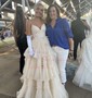 Sky Blue Ball Gown V-neck Tulle Ruffle Tiered Prom Dresses