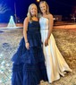 Ball Gown Strapless Tulle Ruffle Tiered Prom Dresses
