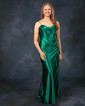Mermaid Cowl Neck Satin Corset Prom Dresses With Ruched