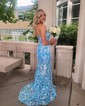 Mermaid Off-the-shoulder Lace Sparkly Prom Dresses With Feathers