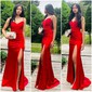 Mermaid V-neck Satin Corset Prom Dresses With Appliques