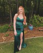 Mermaid V-neck Satin Corset Prom Dresses With Appliques