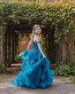 Princess Off-the-shoulder Tulle Ruffle Prom Dresses With Appliques