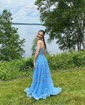 Ball Gown Scoop Neck Lace Prom Dresses With Appliques