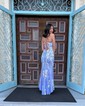 Sheath/Column V-neck Tulle Prom Dresses With Appliques
