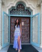 Sheath/Column V-neck Tulle Prom Dresses With Appliques