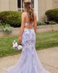 Mermaid Scoop Neck Lace Sparkly Prom Dresses With Appliques