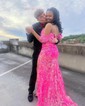Mermaid Off-the-shoulder Sparkly Sequin Prom Dresses With Feather