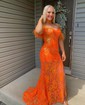 Mermaid Off-the-shoulder Sparkly Sequin Prom Dresses With Feather