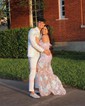 Mermaid Off-the-shoulder Sparkly Sequin Prom Dresses With Feather