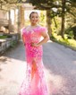 Mermaid Off-the-shoulder Sparkly Sequin Prom Dresses With Feather