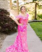 Mermaid Off-the-shoulder Sparkly Sequin Prom Dresses With Feather