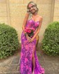Mermaid Off-the-shoulder Lace Sparkly Prom Dresses With Feathers