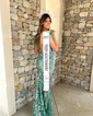 Mermaid Off-the-shoulder Lace Sparkly Prom Dresses With Feathers